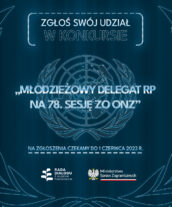plakat konkursu Młodzieżowy delegat RP na 78. sesję ZO ONZ