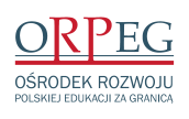 Logo z napisem ORPEG w kolorach szarym i czerwonym