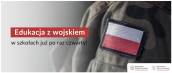 Fragment munduru żołnierza polskiego z flagą Polski i tytuł "Edukacja z wojskiem"