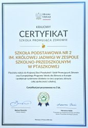 Certyfikat Krajowy - SP nr 2 w ZSP w Ptaszkowej.