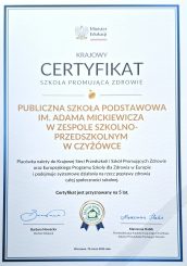 Certyfikat Krajowy - ZSP Czyżówka.