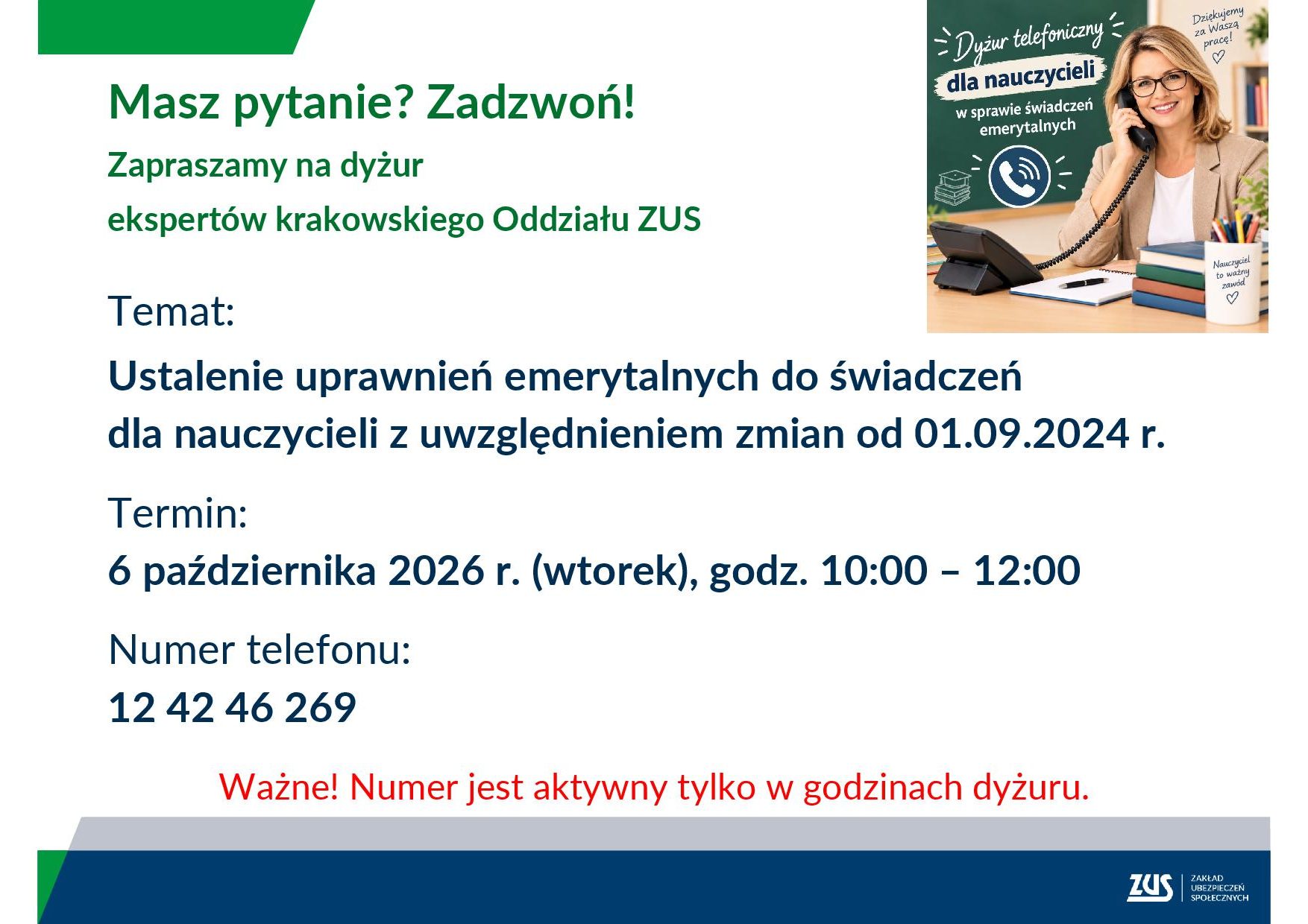 plakat informacyjny o dyżurze telefonicznym