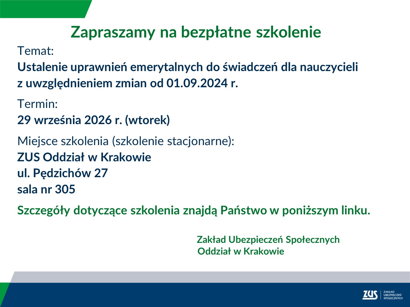 plakat informacyjny o szkoleniu