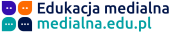 Logo serwisu „Edukacja medialna” (medialna.edu.pl), składające się z czterech kolorowych ikon symbolizujących dymki dialogowe oraz dwuwierszowego napisu z nazwą i adresem strony.