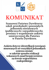 Plakat o ankiecie dotyczącej realizacji zasad bezpieczeństwa w oświacie